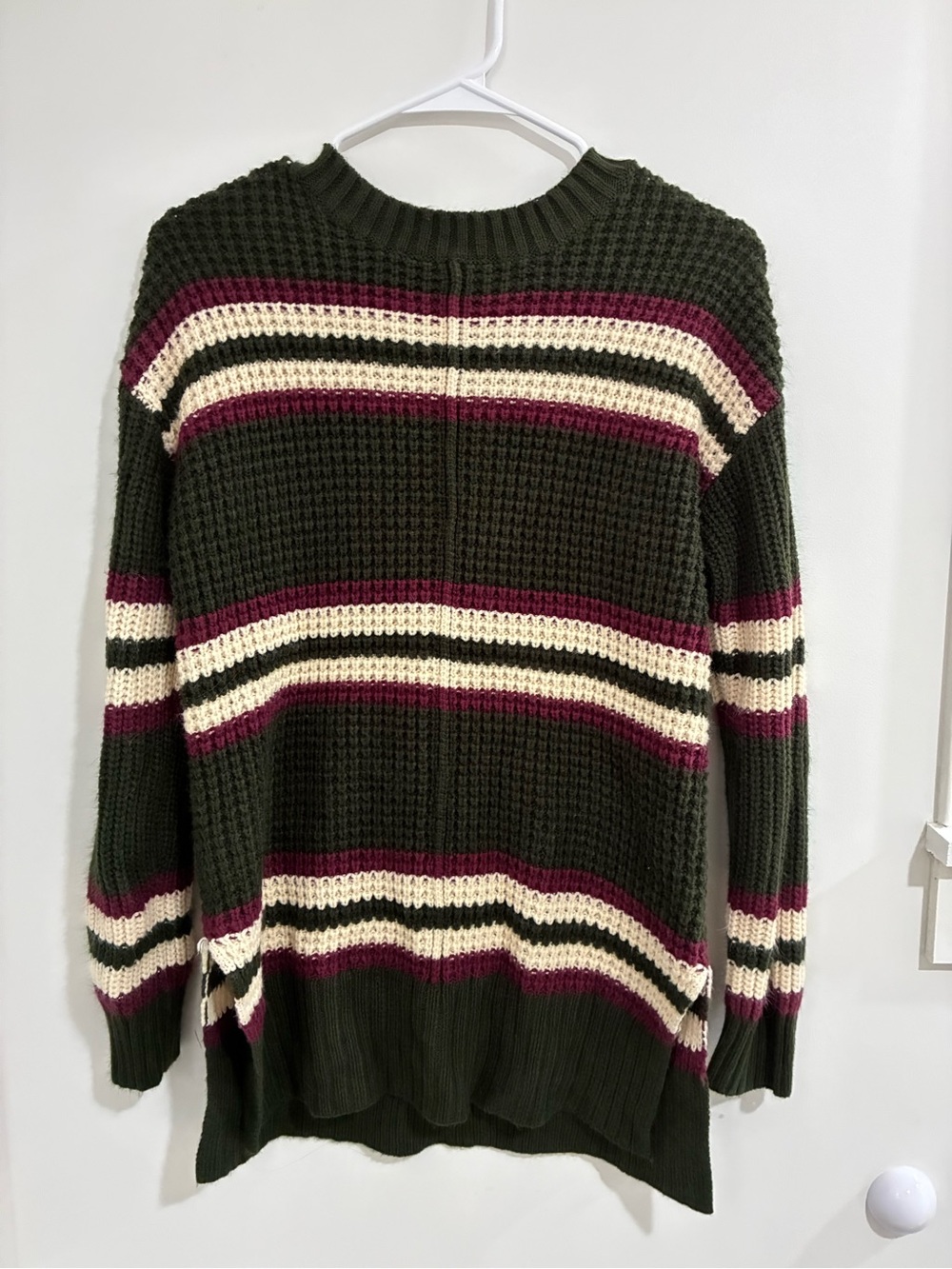 Arizona Jean Company Olive Green Striped Waffle-Knit Crew Sweater